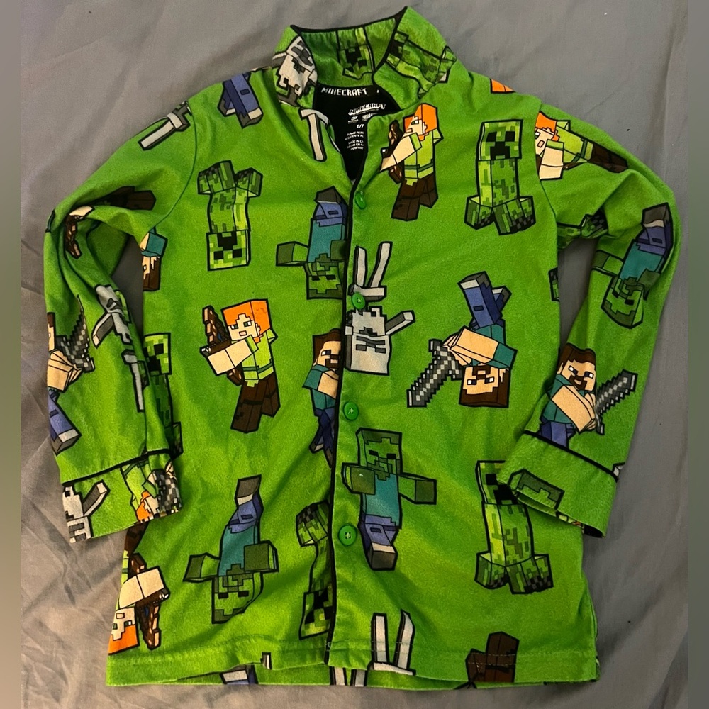 Green Minecraft Themed Pajama Top